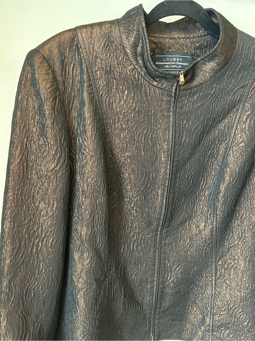 Louben Bronze Metallic Textured Zip Jacket Quiet Luxury Career Size 16 - Picture 5 of 14
